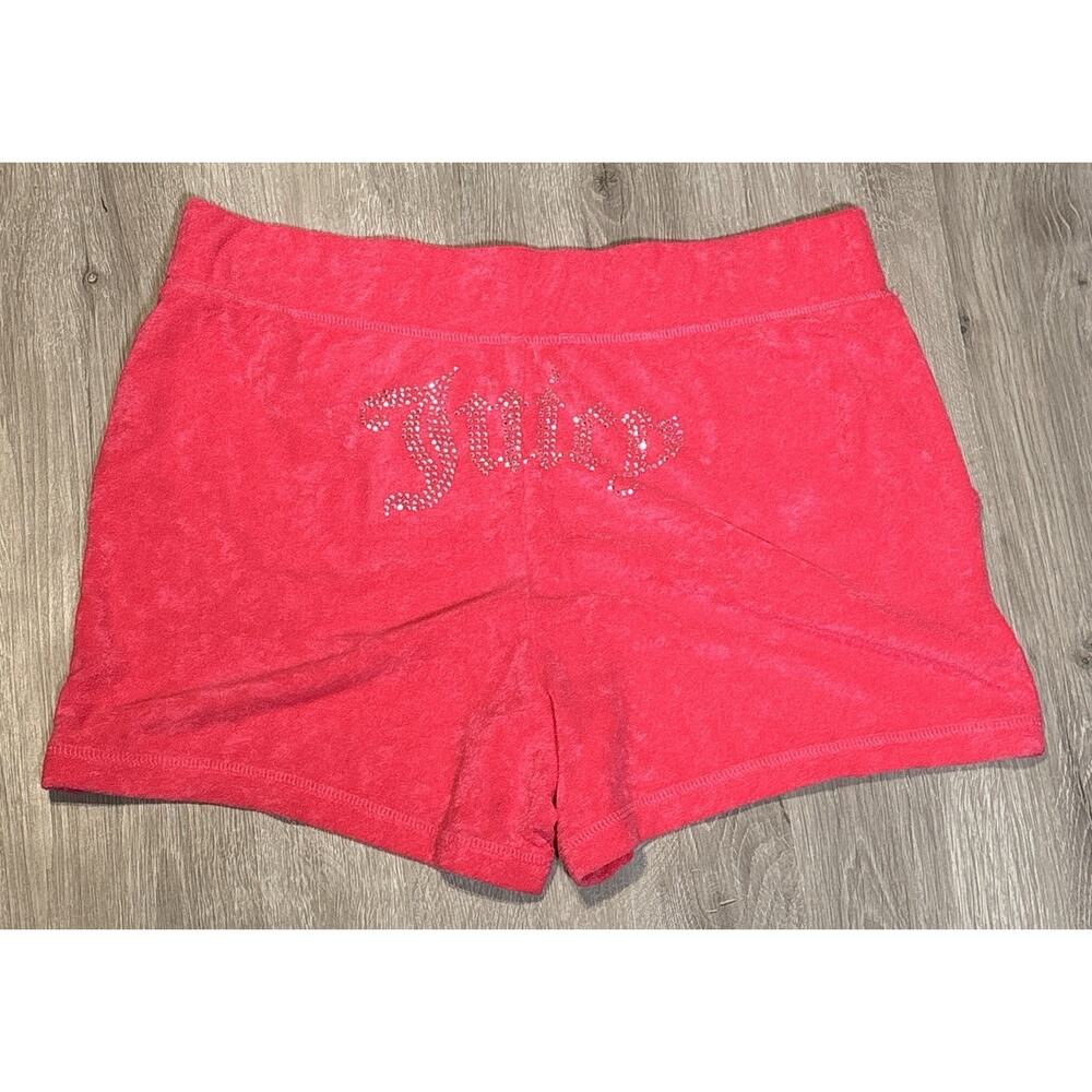 JUICY COUTURE Velour Rhinestone Shorts Bling Size Large‎ Pink